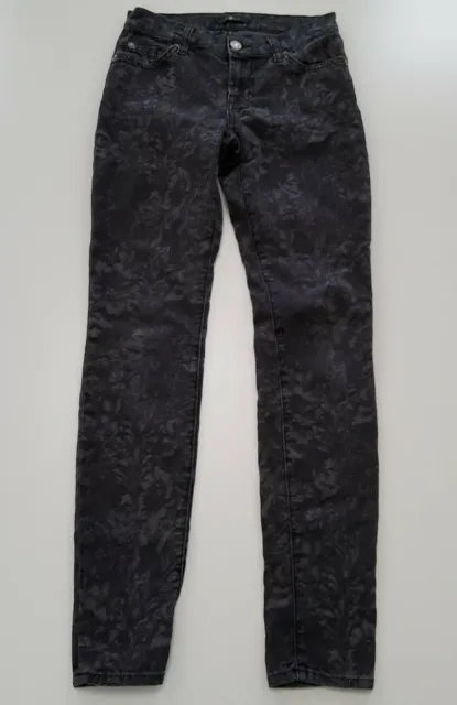 7 Seven For All Mankind Black Floral Print Skinny Jeans Size 25