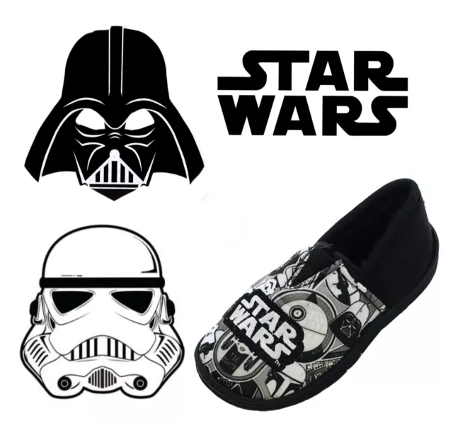 Boys Slippers Star Wars Soft Slip On Size 8 9 10 11 12 13 1 2 Warm Soft Black