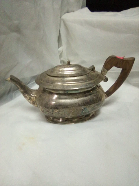 Vintage Silver Plated Teapot Wooden Handle Minor Top Piece Missing Collectibles