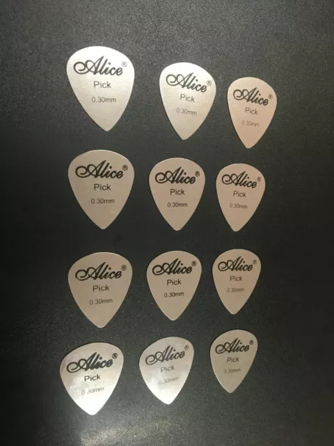 Alice AP-12S Stainless Steel Picks for Guitar/Banjo/Bass/Ukulele -12Pcs, 0.3mm 3