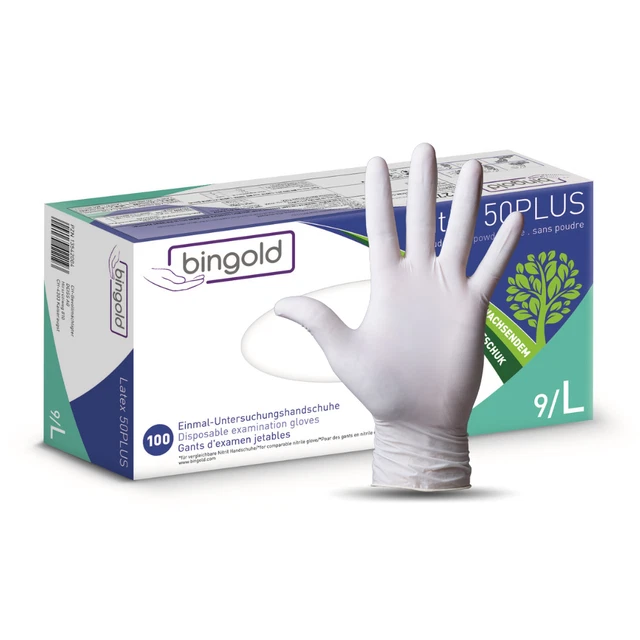 Bingold Latex 50 Plus Einmalhandschuh Natur, L