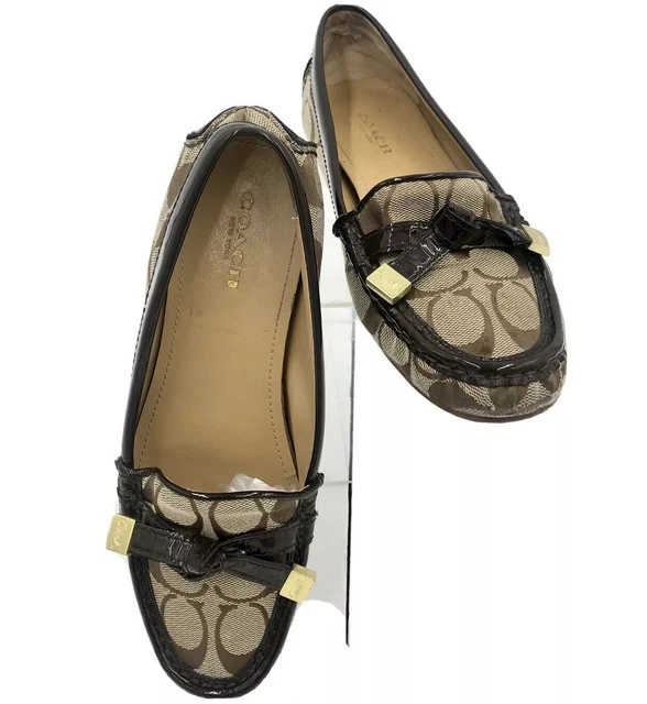 Coach FRIDA Classic Brown Flats Loafers Shoes Logo Print Size 6 1/2 B