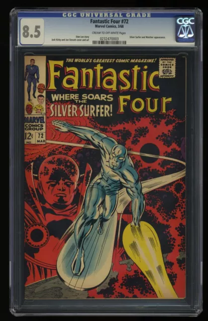 Fantastic Four #72 CGC VF+ 8.5 Silver Surfer Watcher Stan Lee Jack Kirby!