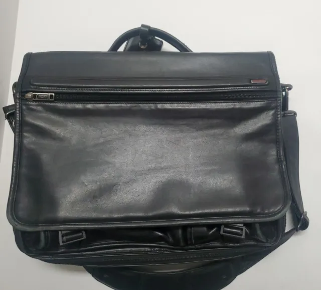 TUMI Alpha Black Leather Expandable Briefcase 96171D4