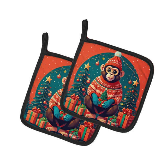 Monkey Christmas Pair of Pot Holders DAC1195PTHD