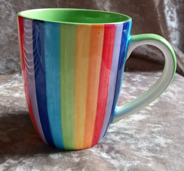 Windhorse Design Rainbow Hand Painted Striped Mug Stoneware VGC