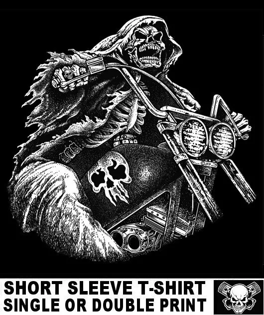 Grim Reaper Death Hot Rod Outlaw Biker V Twin Motorcycle Rider Skull T-Shirt Tb1