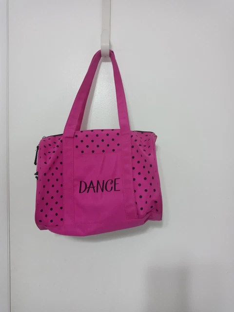 Horizon Dance Bright Barbie Pink Kids Duffle Bag Black Polka Dots 11.5" x 8.5"