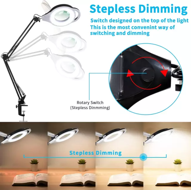10X Magnifying Lamp with Clamp,  2200 LM Super Bright and Stepless Dimming Magni 2