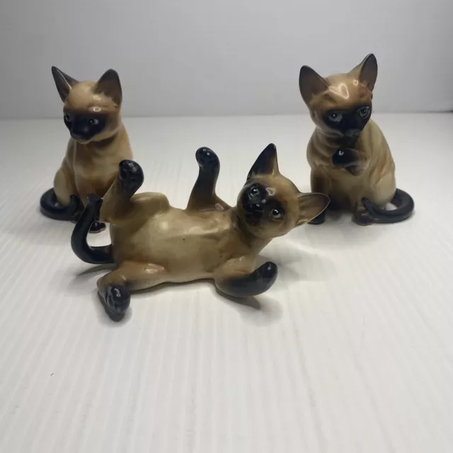 As Is Vintage Lefton Siamese Cat Figurine Lot Of 3