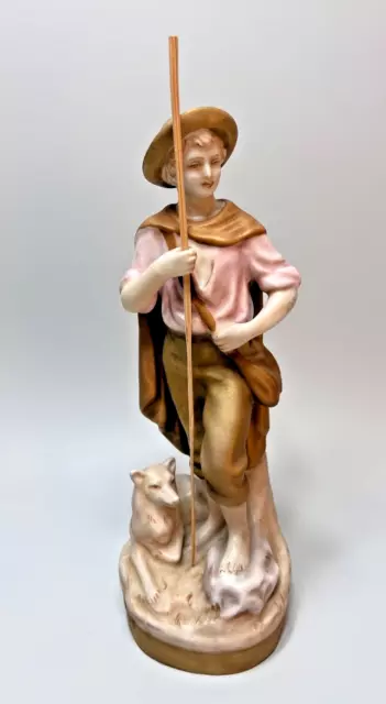 Antique Royal Dux Bohemian Czech Porcelain Figurine 2261 Shepherd Boy with Dog