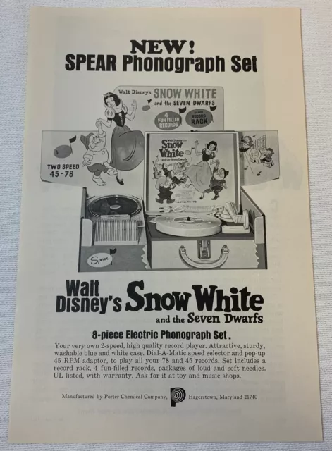 1967 Porter Chemische / Speer Anzeige Seite ~ Walt DISNEY'S Schneewittchen ✿ Set