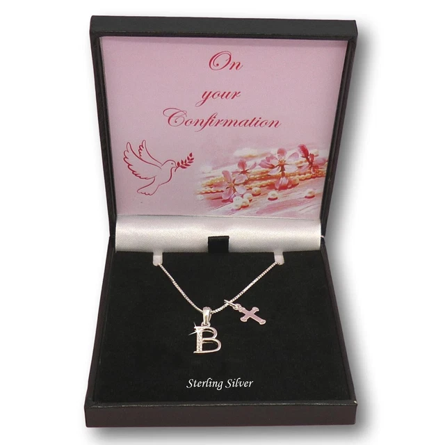 Collier De Baptême Pour Fille - Croix Et Lettre Personnalisable, Cristaux, Argent Sterling 925 - Neuf Avec étiquettes