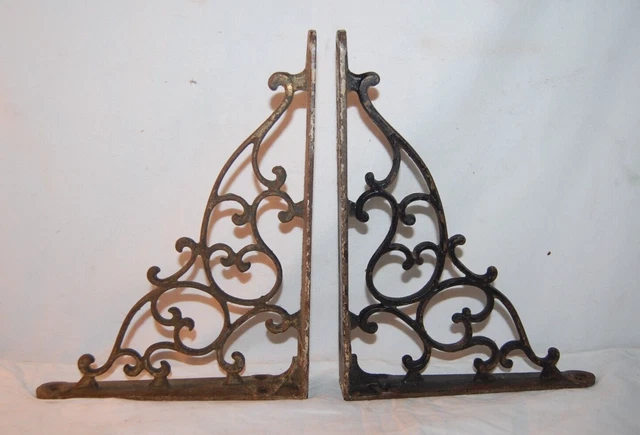 Antique Set of 2 Matching Ornate Victorian Iron  Shelf Brackets  8" X 6 "
