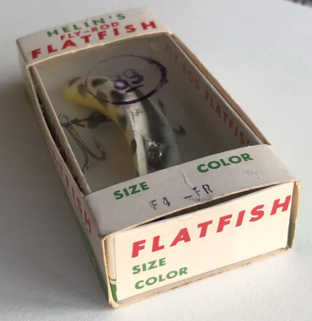 Vintage HELIN'S FLATFISH F4-FR Fishing Lure Original Box USA 2