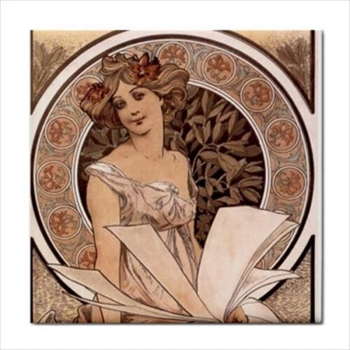Art Nouveau Vintage Ceramic Tile Rare Reproduction Majolica Fliesen