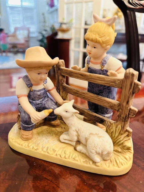 Vtg 1985 Homco Home Interior Denim Days Figurine Feeding Lamb 8807