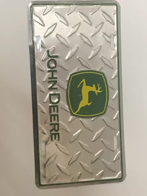 John Deere Metal license plate With diamond plate Design In Package