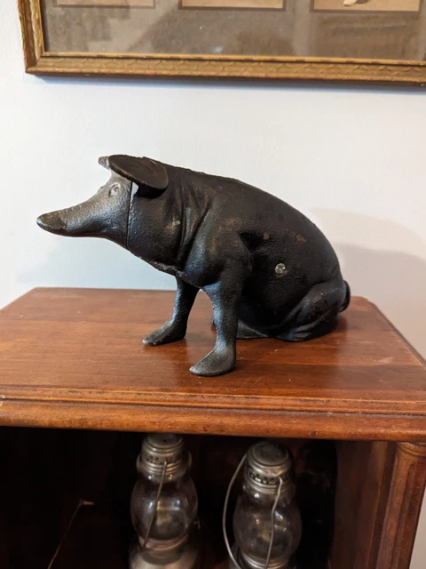 Vintage Cast Iron Black Pig Door Stop