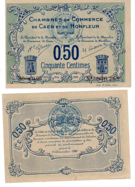 France Chambre Commerce Honfleur Caen 50 Centime 1915 1920 Necesssite Quasi Neuf