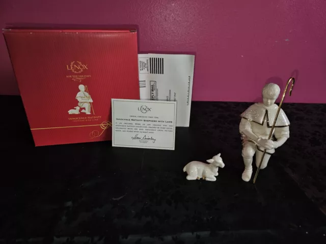 Lenox Innocence Nativity - Bone China Shepherd With Lamb 2 Piece Set & COA - MIB