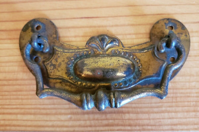 Vintage Pressed Stamped Brass Metal Drawer Handle Pull
