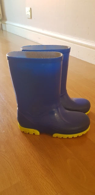 TOUGHEES DEMAR WELLINGTONS Kids 24 25 Navy Blue Green Cuff Detail