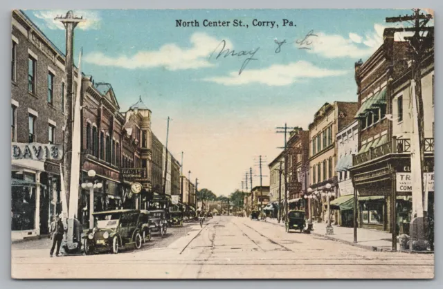 Corry PA Pennsylvania -  North Center Street - Erie County - Postcard - ca 1917