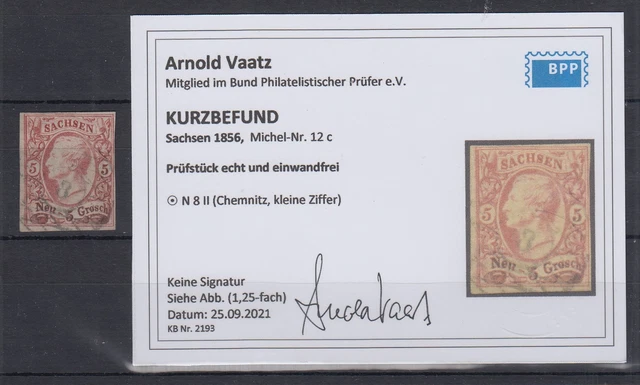 Sachsen 1856 Johann 5 Ngr. Mi-Nr. 12c gestempelt Nr.-O 8, gpr. mit KB Vaatz BPP