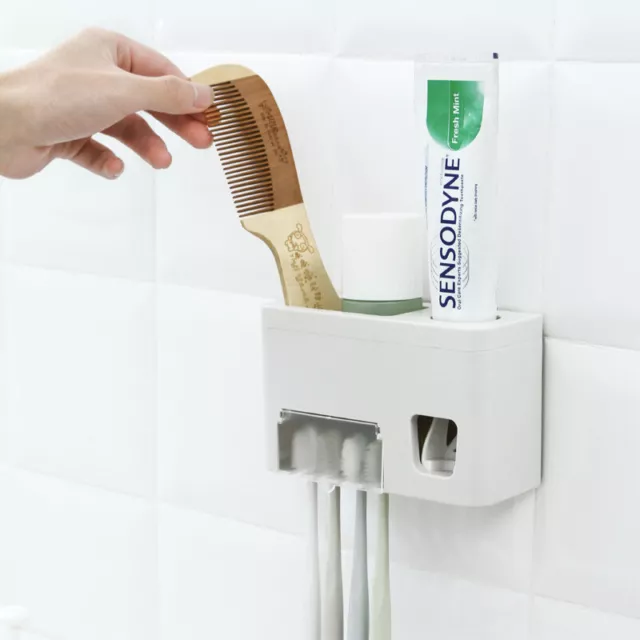 Automatic Toothpaste Dispenser Wall Mounted Toothbrush Holder Multifunctional