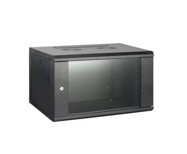 6U 600mm Deep Wall Mounted Server Cabinet By Hypertec + 6-Way PDU, Fixed Shelf.