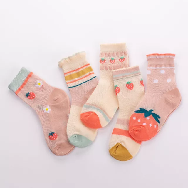 Girls Floral Mesh Cartoon Hosiery Cotton Socks Strawberry Socks Baby Socks