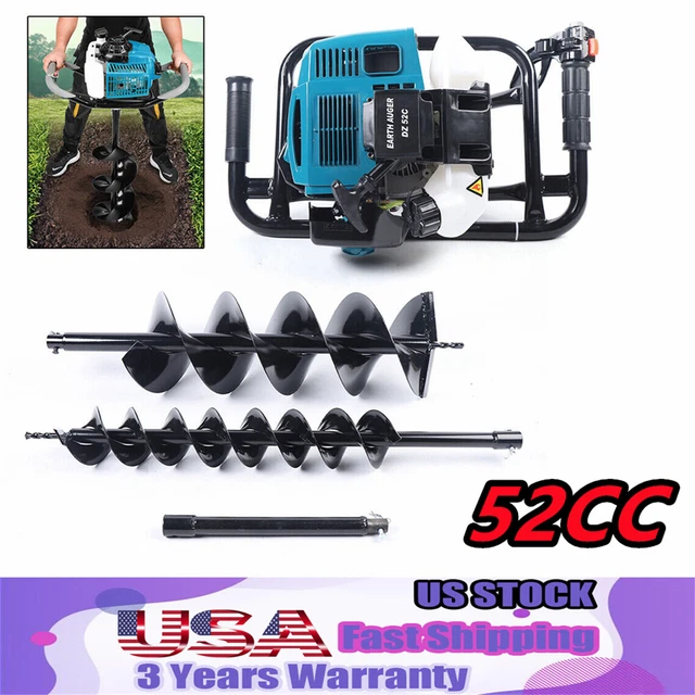 2-stroke 52cc Post Hole Digger Gas Powered Auger with 4 in and 8 in Drill Bits