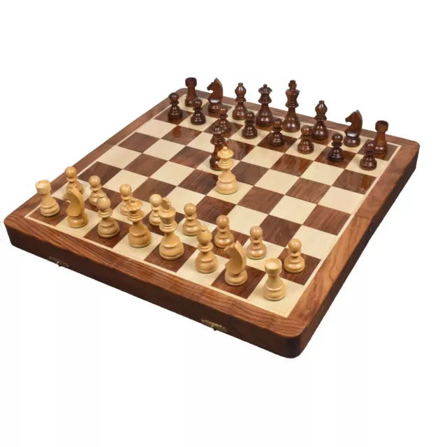 20" Very Large Golden Rosewood & Maple Wooden Inlaid Chess Set Board for Travel