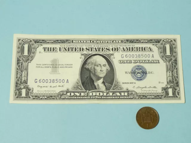 1957 A Silver Cert. Blue Seal  USA One Dollar $1 Banknote G60038500A #BN3