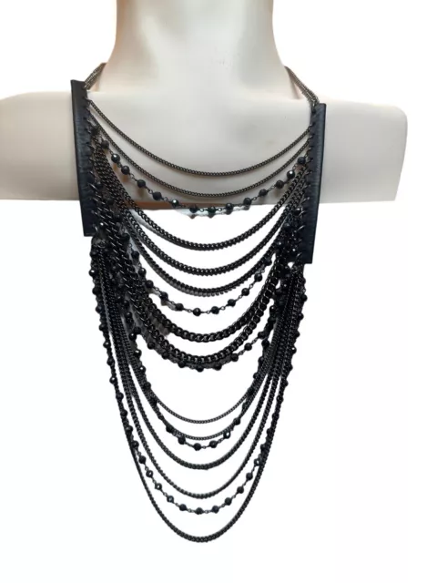 NWT $349 Designer Chan Luu Graduated Black Beaded Chain Necklace Leather Sexy