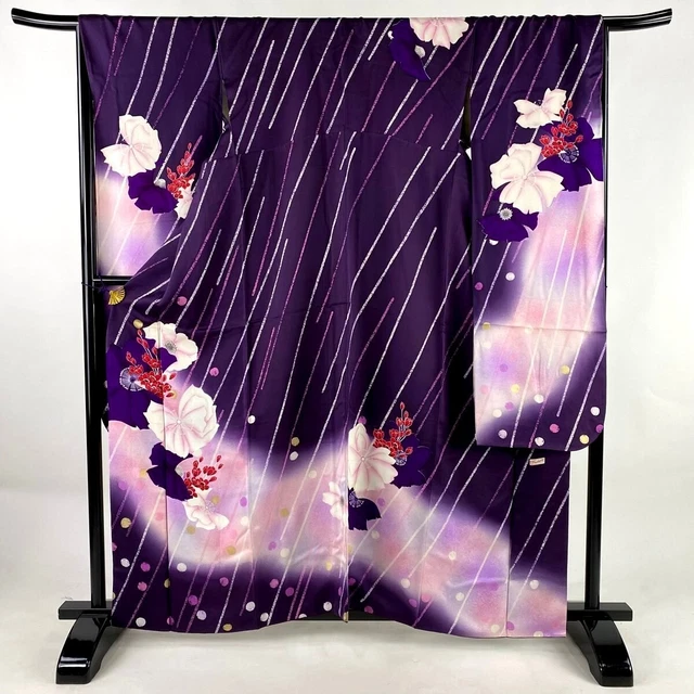 Japanese kimono SILK"FURISODE" long sleeves,Gld leaf, Sign Morechant,L5'3"..3592