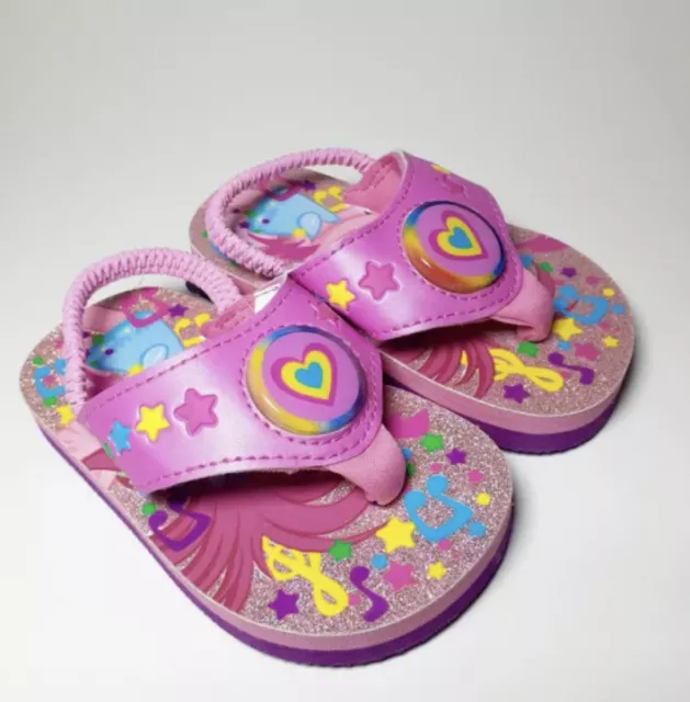 Toddler Girls Size S 5/6 Flip Flops Trolls Light-up Slip-On Heel Strap Pink New