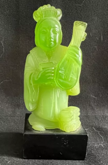 Vintage Wony Faux Jade Asian Female Musician w/Lyre Figurine 4 In. Made in Italy