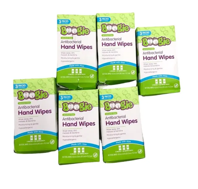 6 Boxes (60 in each) 360 Total Boogie Hand Wipes for Kids w/Aloe