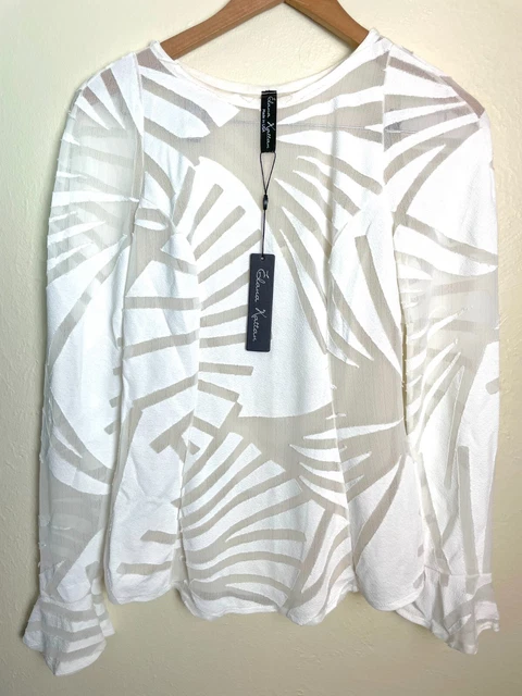 Elana Kattan Women's Long Sleeve Top Size S Lined White Beige Small Bell Sleeve