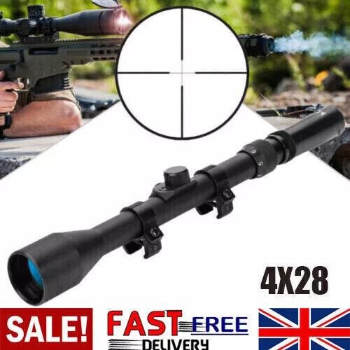 Tactical 4x28 Air Rifle Telescopic Sight Scope With 3/8 11mm Dovetail Mounts UK