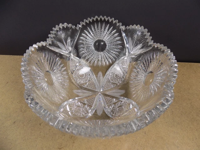 Antique American Brilliant Cut Glass Sunburst 10" Bowl    (i*&b11)
