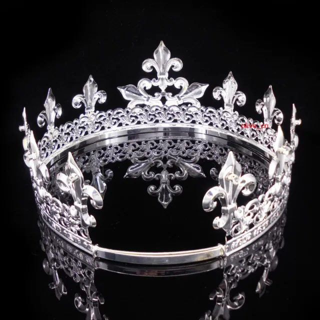 Men's Imperial Medieval Fleur De Lis Silver Crown Metal 8.5cm Tall 56.5-69cm Cir