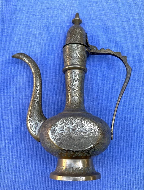 Vintage Ornate Etched Solid Brass Teapot Genie Lamp Pitcher India Hand Made