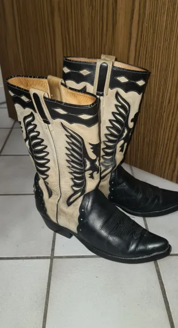 VINTAGE Tony Mora, Leder, Weiß/schwarz, Größe 46 Cowboystiefel Western