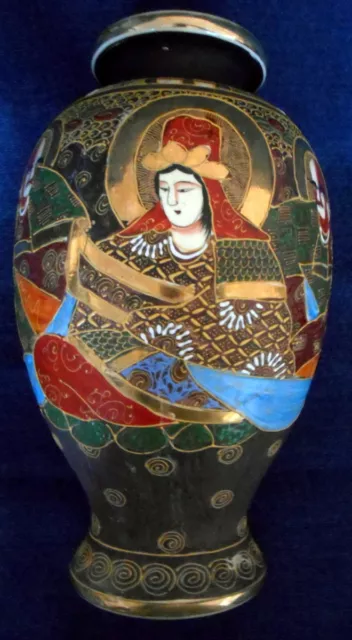 Vintage Japanese Satsuma Moriage Raised Enamel 13" Gold Immortals Meiji Era Vase