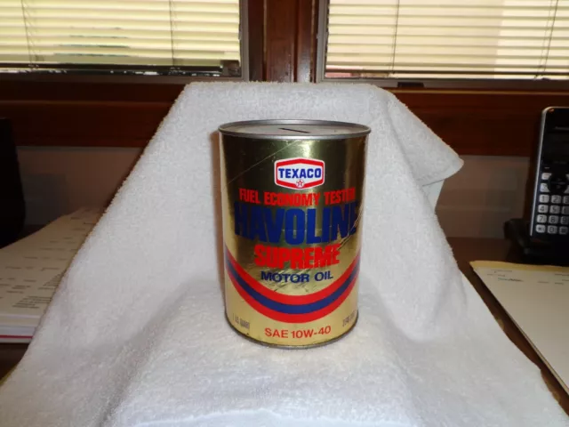 Vintage Full Texaco Havoline Supreme SAE 10W-40 Motor Oil 1 qt Slotted Top