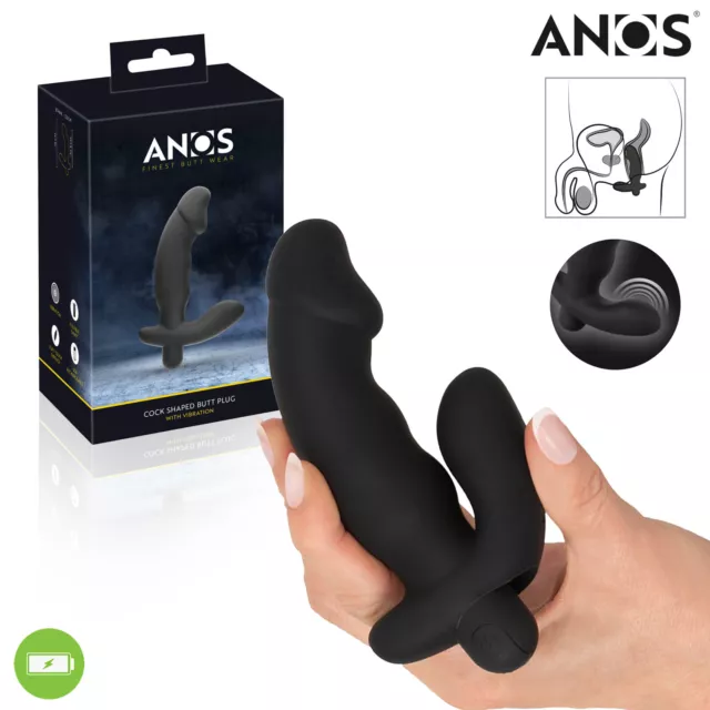 ANOS Cock Shaped Butt Plug with Vibration - Black G-Spot or Prostate Massager