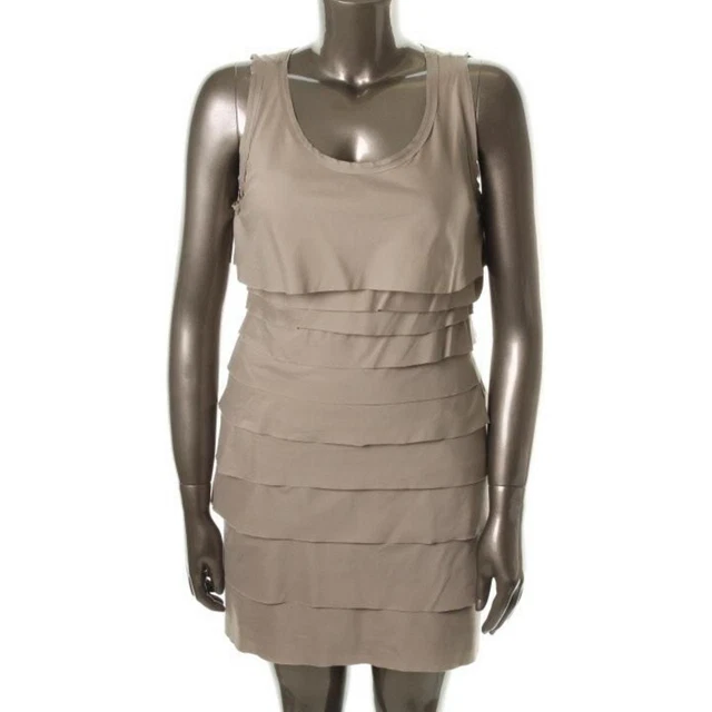 Alfani Womens Taupe Tiered Sleeveless Wear to Work Dress Petites 14P BHFO 6562